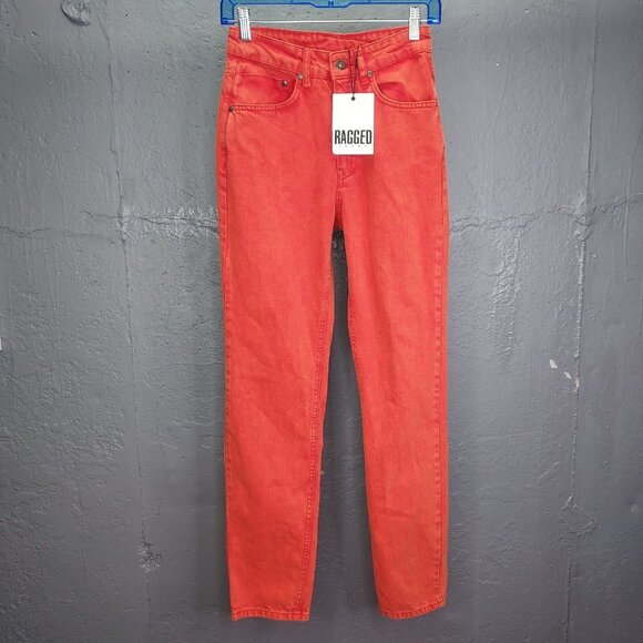 The Ragged Priest Butt Cut Mom Jeans Women's 26 Red Orange Cougar Torn Crop NEW - Picture 1 of 16